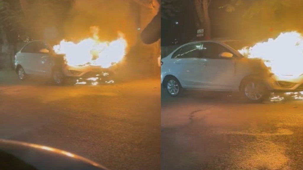 राजभवन के पास सरकारी वाहन में लगी आग, इलाके में मची अफरा-तफरी, देखें वीडियो