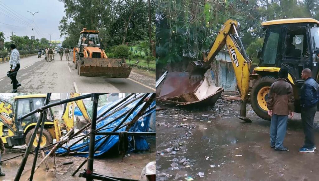 एक्शन मोड में प्रशासन: राजधानी के अलग-अलग इलाकों में अवैध अतिक्रमण पर चला बुलडोजर, बिलासपुर में अवैध चखना सेंटरों को किया जमींदोज, देखें VIDEO