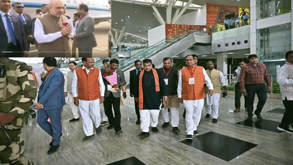 राजधानी पहुंचे शाह, नड्डा और गडकरी, एयरपोर्ट में भाजपा कार्यकर्ताओं ने ढोल-नगाड़ों से किया स्वागत