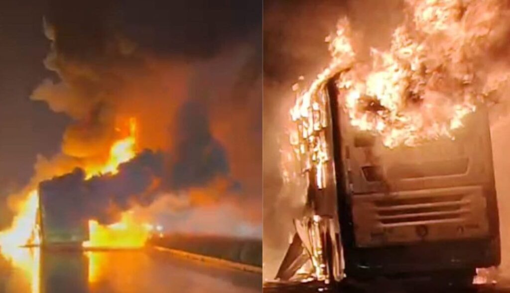 बस में लगी आग, 10 यात्रियों की मौत